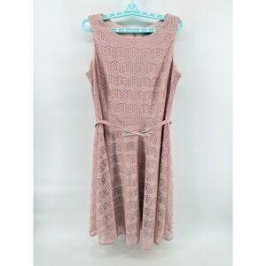 Danny and Nicole Pink Lace Fit and Flare Dress Sleeveless Belted Size 14